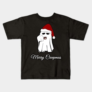 Merry Creepmas ghost with Santa hat Kids T-Shirt